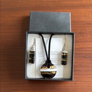 Modern Hand Made Murano Black and Gold Geometric Necklace